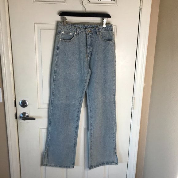 Beige Botany Denim - Beige Botany Women's Straight Leg Split Hem Jeans Light Blue ~ Size L (Tall)